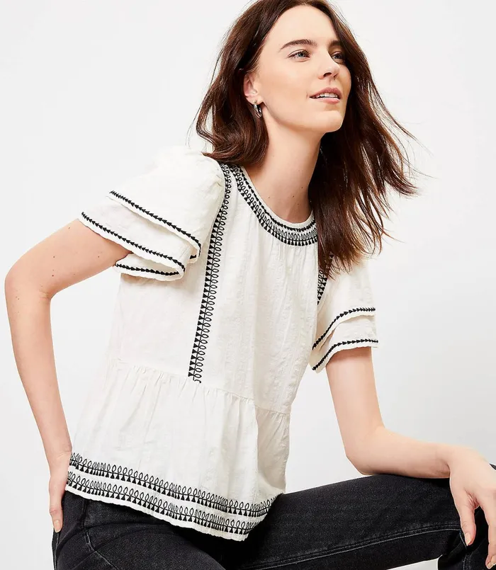 LOFT Flutter Sleeve Peplum Tee Fresh Ivy Women Tops