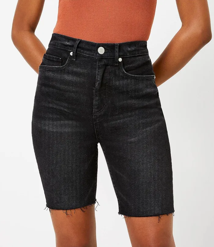 LOFT Fresh Cut Denim Bike Shorts In Black Washed Black Wash Women Shorts