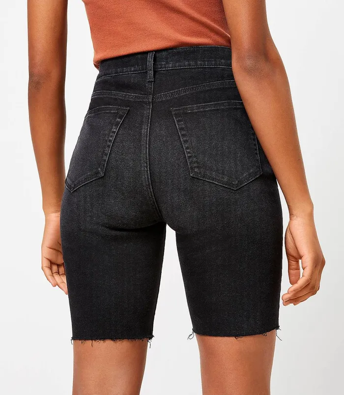 LOFT Fresh Cut Denim Bike Shorts In Black Washed Black Wash Women Shorts