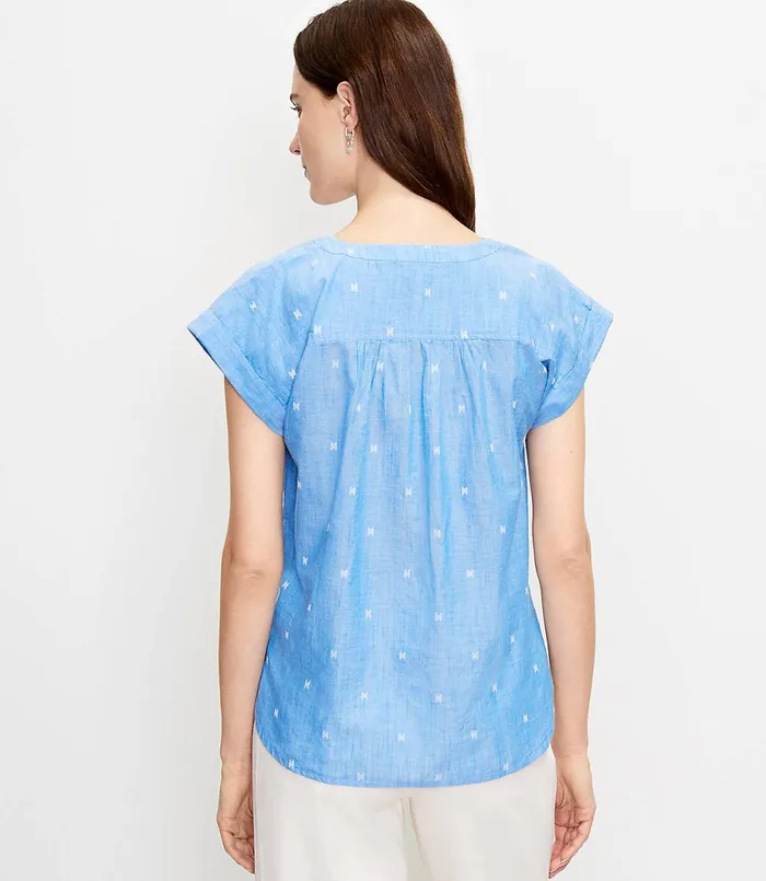 LOFT Geo Embroidered VNeck Shirt Amalfi Baywater Women Tops
