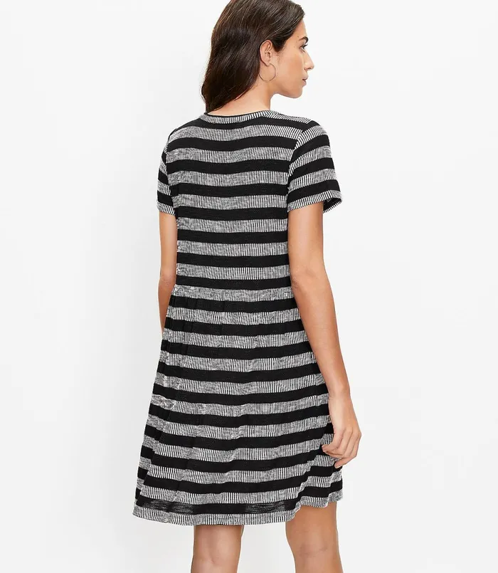 LOFT Geo Striped Tiered Tee Dress Black Women Little Black Dresses