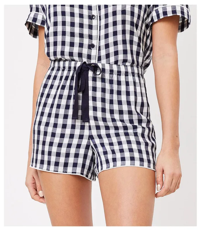LOFT Gingham Pajama Shorts Nautical Navy Women Sleepwear