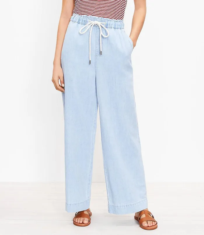 LOFT High Rise Cotton Linen Pull On Wide Leg Jeans In Indigo Mist Indigo Mist Women Jeans LOFT High Rise Cotton Linen Pull On Wide Leg Jeans In Indigo Mist Indigo Mist Women Jeans