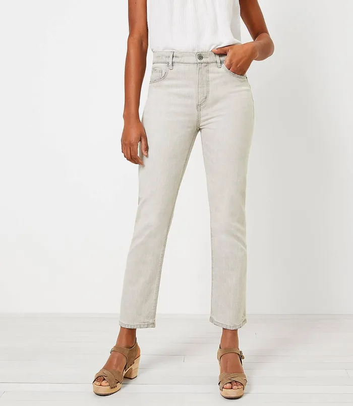 LOFT High Rise Straight Crop Jeans In Light Grey Wash Light Grey Wash Women Jeans LOFT High Rise Straight Crop Jeans In Light Grey Wash Light Grey Wash Women Jeans