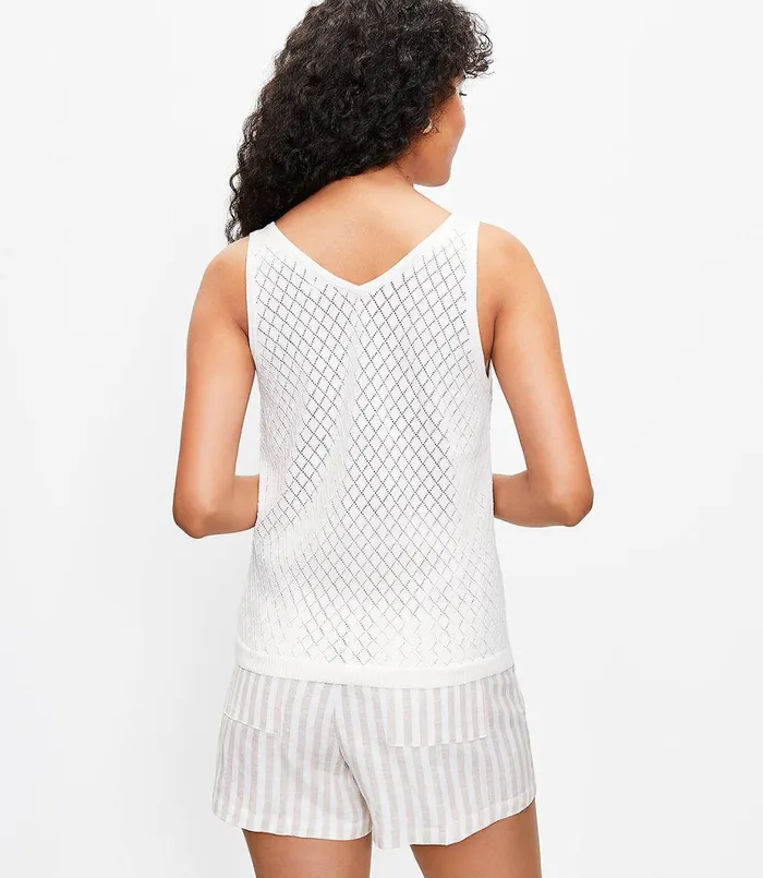 LOFT Lattice Button Sweater Tank Whisper White Women Sweaters