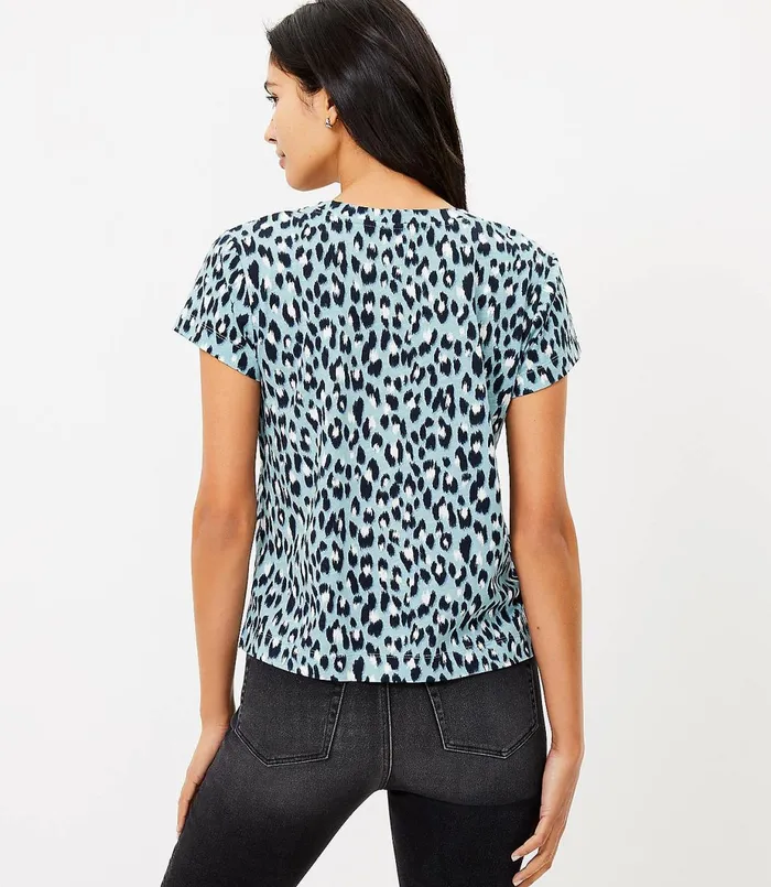 LOFT Leopard Print Everyday VNeck Tee Blue Seaglass Women Tees