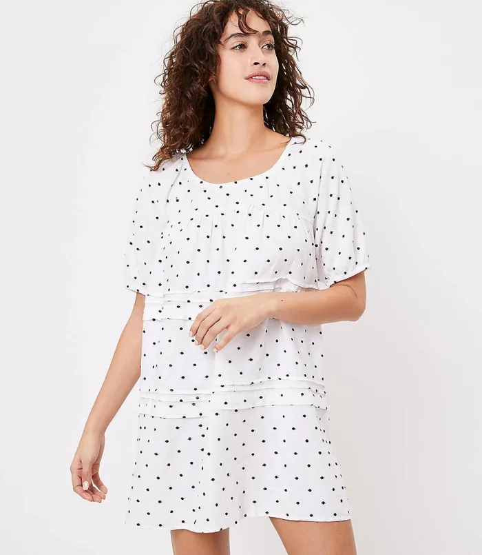 LOFT LOFT Beach Dotted Tiered Swing Dress Whisper White Women Swim and Beach