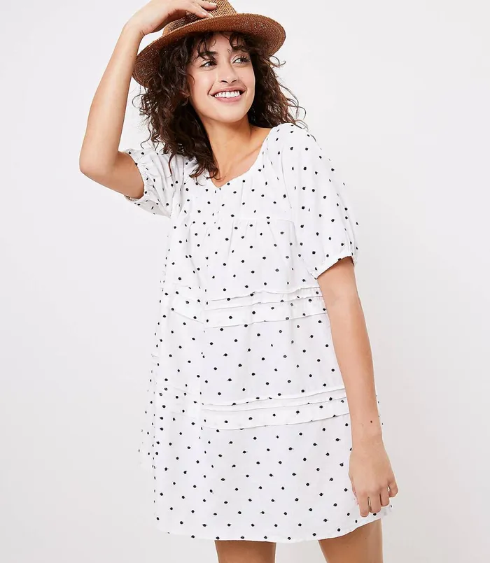 LOFT LOFT Beach Dotted Tiered Swing Dress Whisper White Women Swim and Beach
