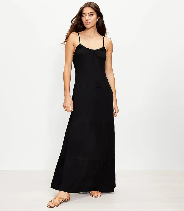 LOFT LOFT Beach Tie Back Tiered Maxi Dress Black Women Little Black Dresses