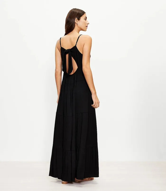 LOFT LOFT Beach Tie Back Tiered Maxi Dress Black Women Little Black Dresses