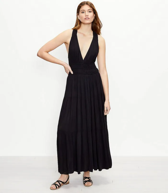 LOFT LOFT Beach Tiered Halter Maxi Dress Black Women Midi and Maxi