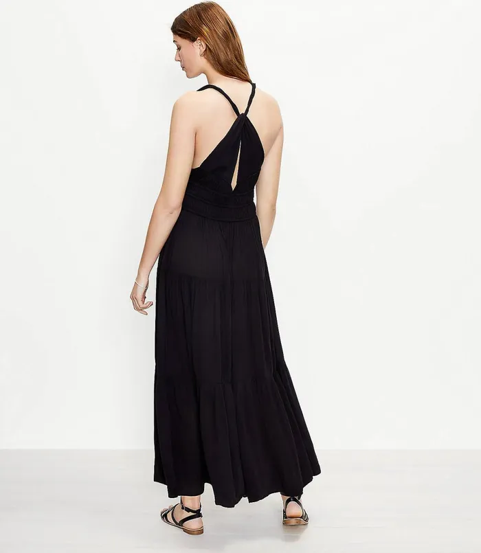 LOFT LOFT Beach Tiered Halter Maxi Dress Black Women Midi and Maxi