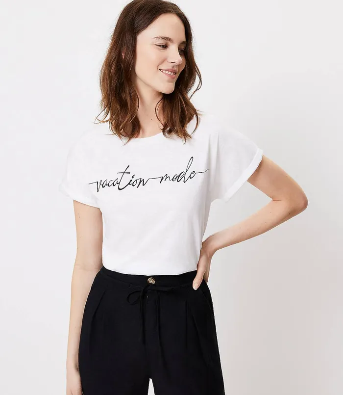 LOFT LOFT Beach Vacay Mode Tee White Women Swim and Beach