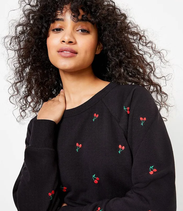 LOFT Lou and Grey Cherry Terry Sweatshirt Black Women Loungewear