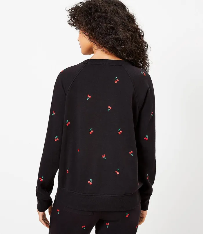 LOFT Lou and Grey Cherry Terry Sweatshirt Black Women Loungewear