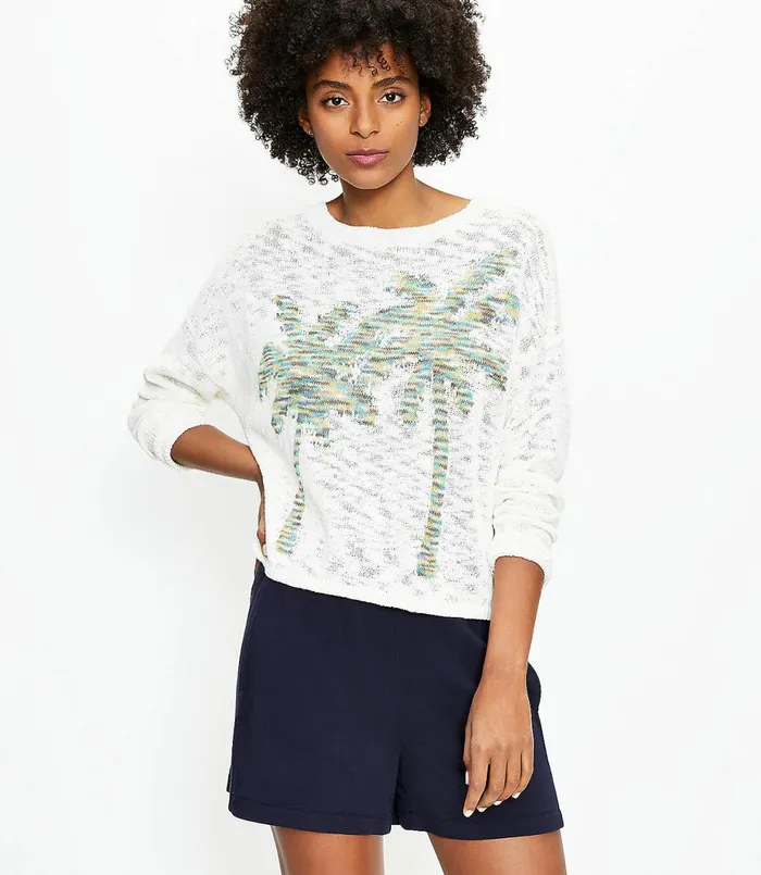 LOFT Lou and Grey Palm Tree Sweater Whisper White Women Loungewear