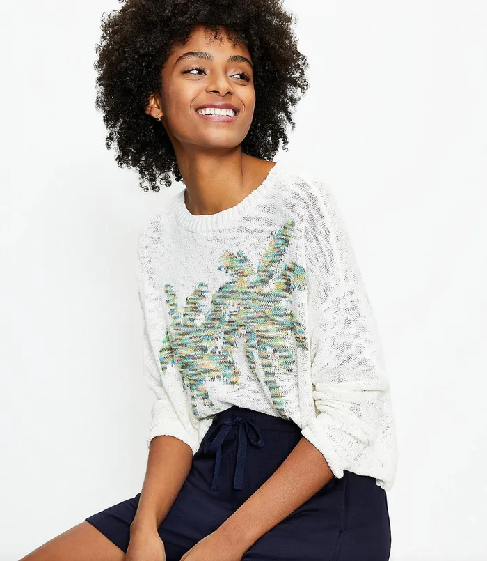 LOFT Lou and Grey Palm Tree Sweater Whisper White Women Loungewear