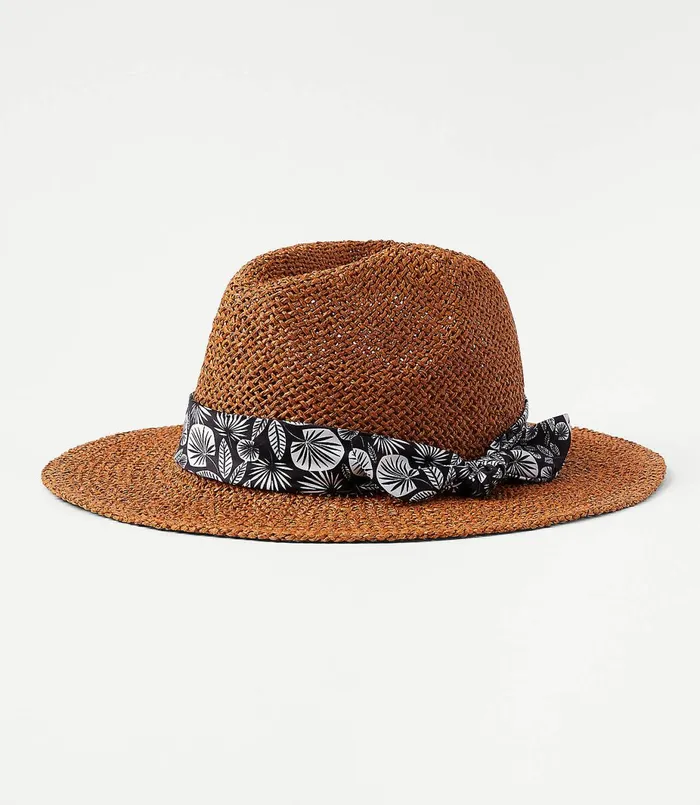 LOFT Palm Ribbon Straw Fedora Black Women Hats
