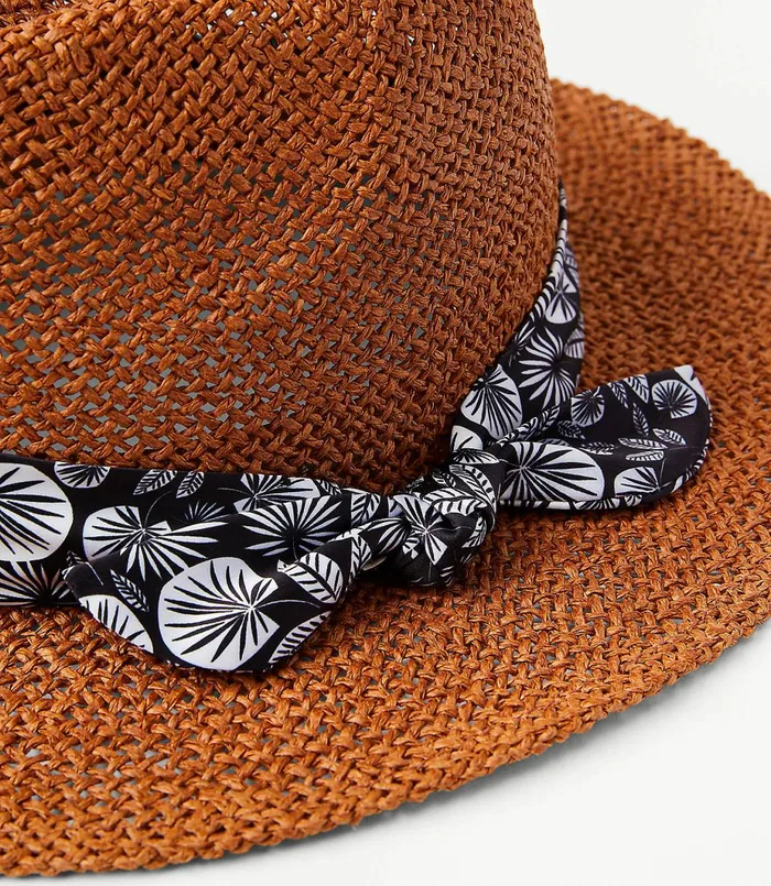 LOFT Palm Ribbon Straw Fedora Black Women Hats
