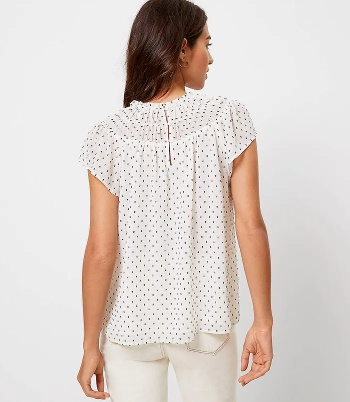 LOFT Petite Clip Smocked Neck Shell Whisper White Women Petite Tops