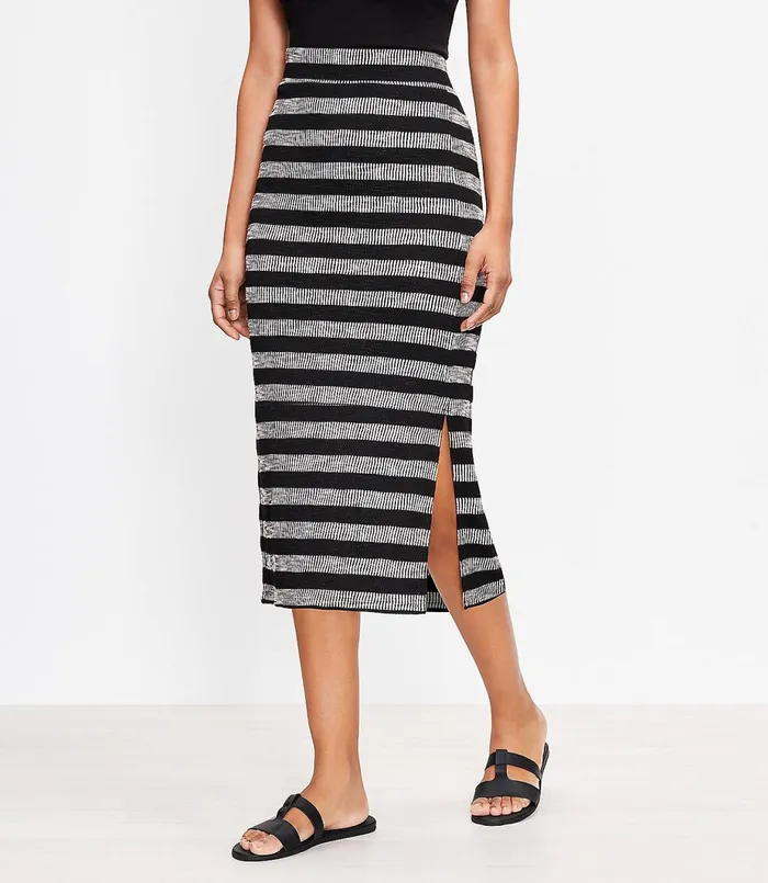 LOFT Petite Geo Striped Slit Column Pull On Skirt Blackwhite Multi Women Petite Skirts LOFT Petite Geo Striped Slit Column Pull On Skirt Blackwhite Multi Women Petite Skirts