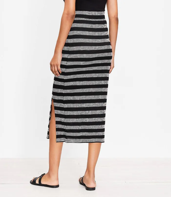 LOFT Petite Geo Striped Slit Column Pull On Skirt Blackwhite Multi Women Petite Skirts