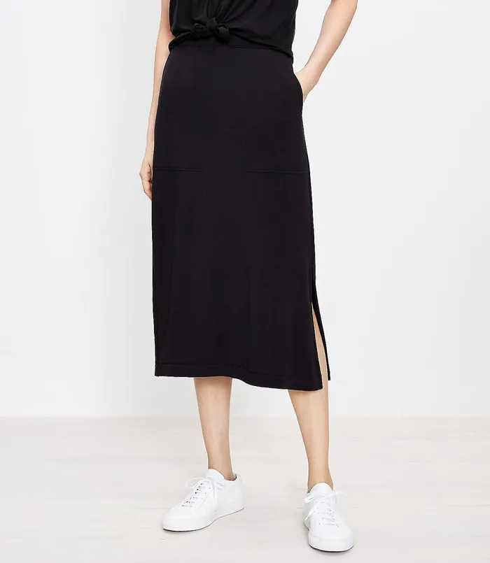LOFT Petite Lou and Grey Signature Softblend Pocket Midi Skirt Black Women Petite Skirts LOFT Petite Lou and Grey Signature Softblend Pocket Midi Skirt Black Women Petite Skirts