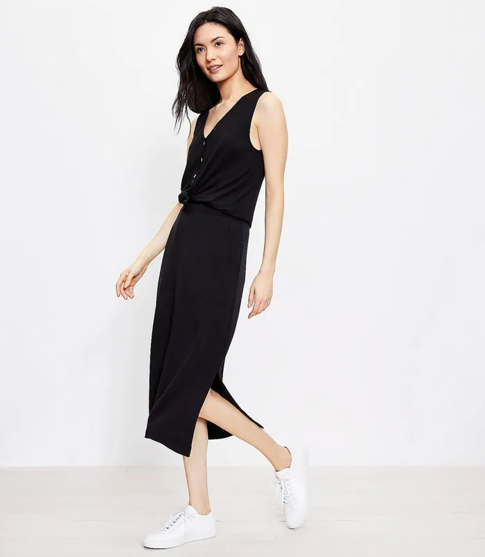 LOFT Petite Lou and Grey Signature Softblend Pocket Midi Skirt Black Women Petite Skirts