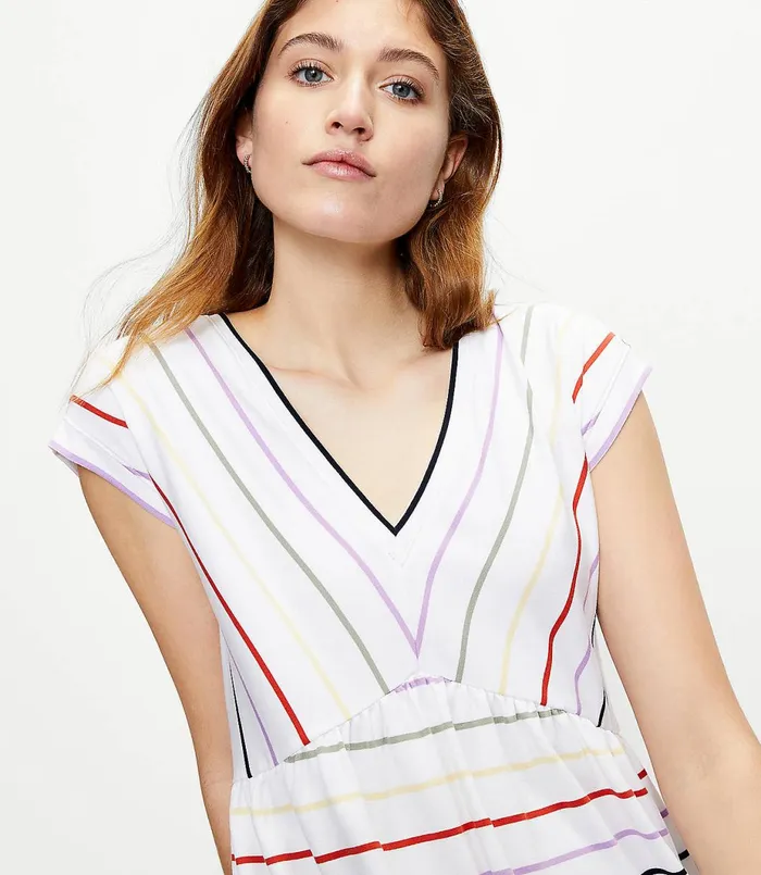 LOFT Petite Striped VNeck Swing Dress White Women Petite Dresses