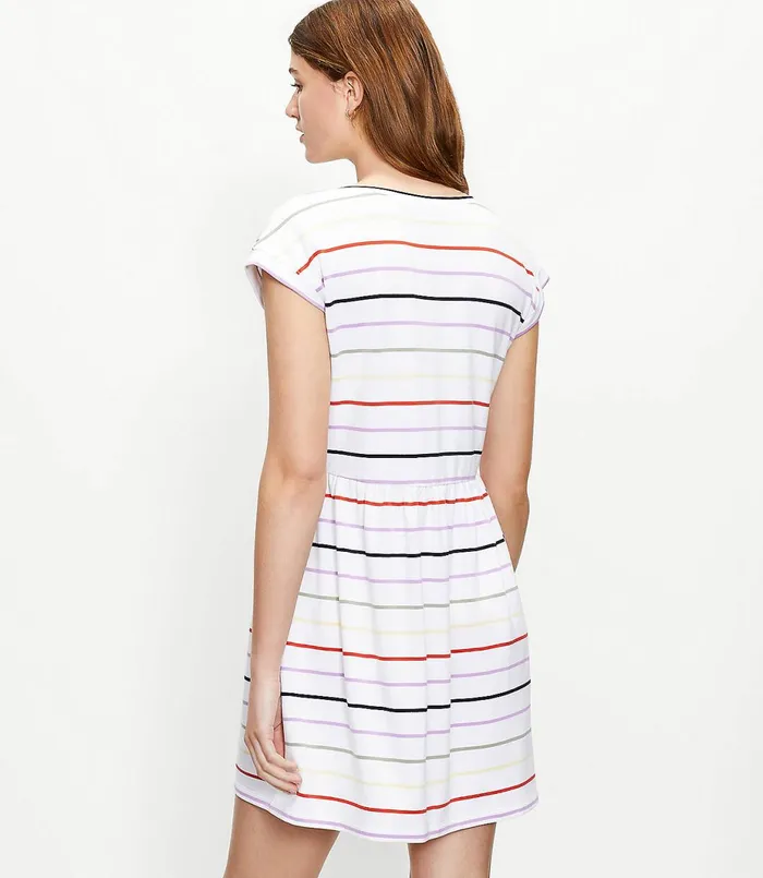 LOFT Petite Striped VNeck Swing Dress White Women Petite Dresses