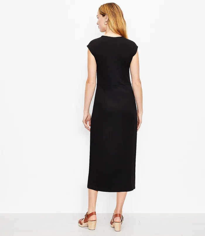 LOFT Petite Twist Button Midi Shirtdress Black Women Petite Dresses