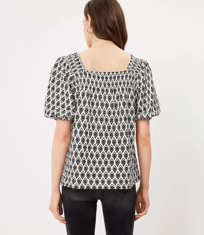 LOFT Puff Sleeve Square Neck Top Whisper White Women Tees