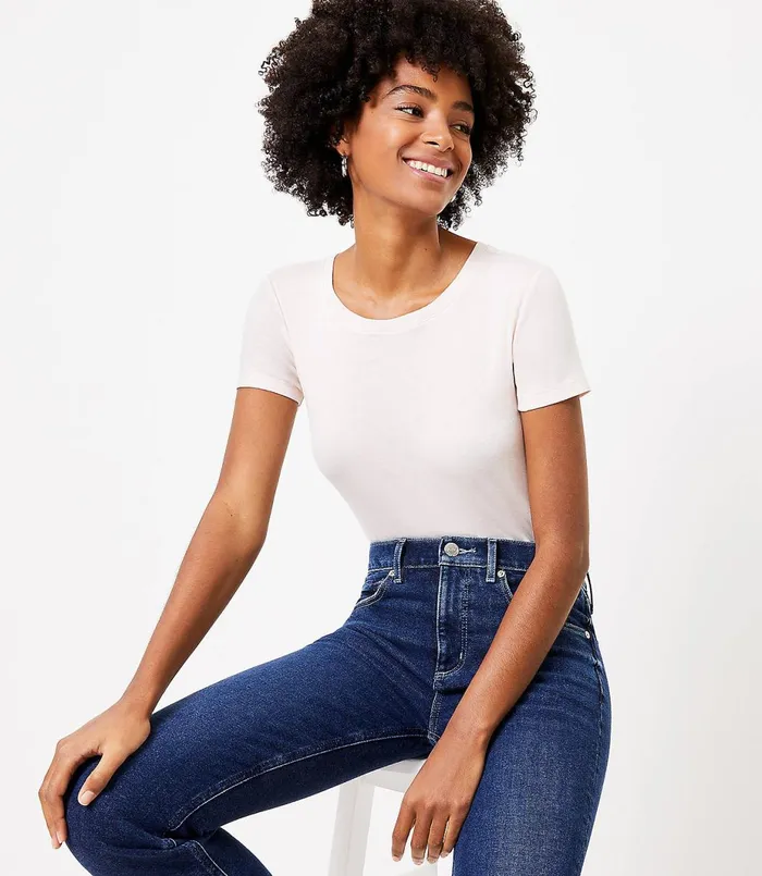 LOFT Shrunken Crew Tee Black Women Tees
