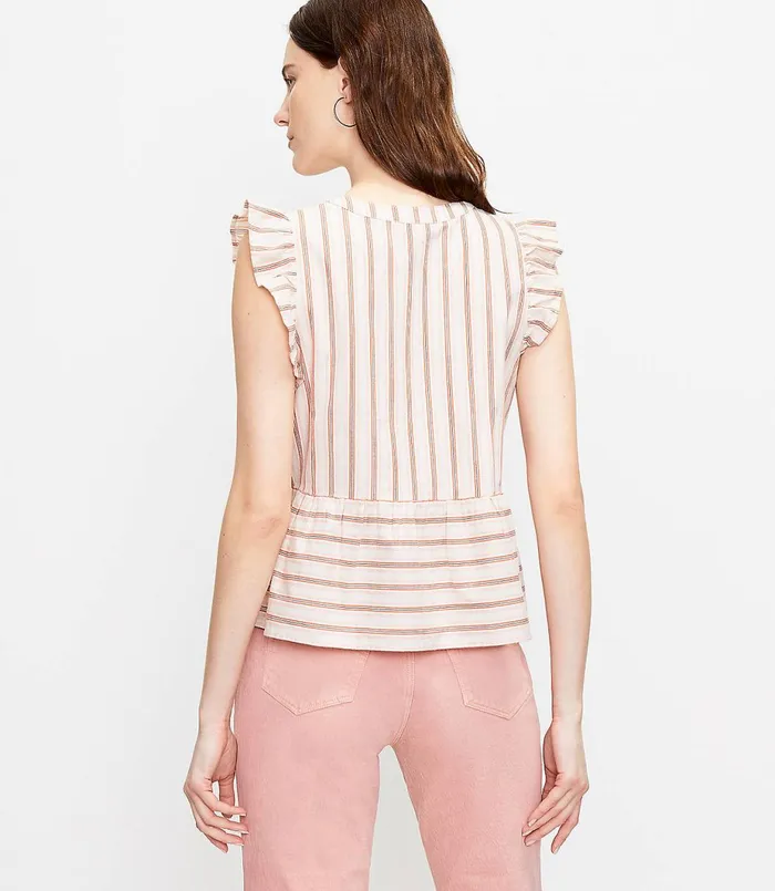 LOFT Striped Henley Peplum Shell Whisper White Women Tops