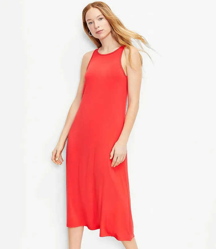 LOFT Tank Midi Dress Bright Cherry Women Little Black Dresses