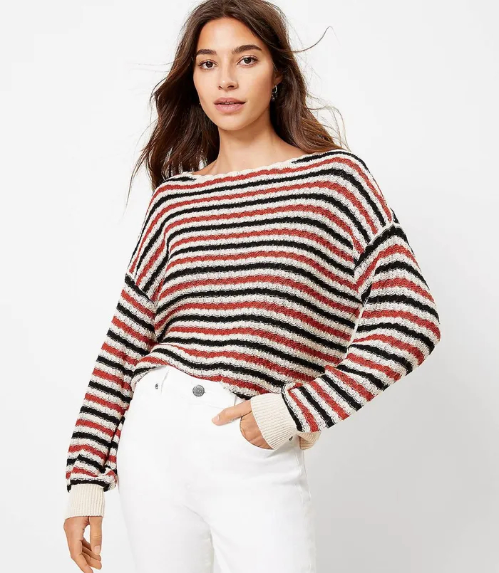 LOFT Textured Boatneck Sweater Bossa Nova Red Women Sweaters