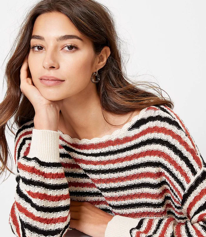 LOFT Textured Boatneck Sweater Bossa Nova Red Women Sweaters