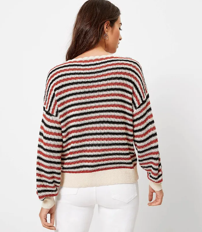 LOFT Textured Boatneck Sweater Bossa Nova Red Women Sweaters