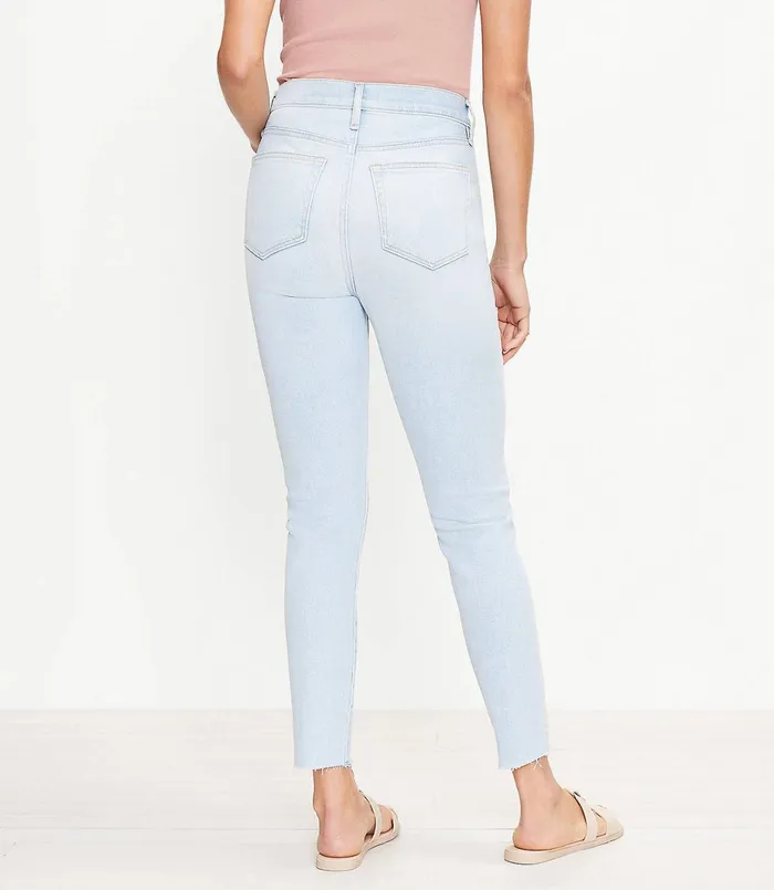 LOFT The Destructed High Waist Skinny Ankle Jean In Bleach Out Wash Bleach Out Wash Women Jeans