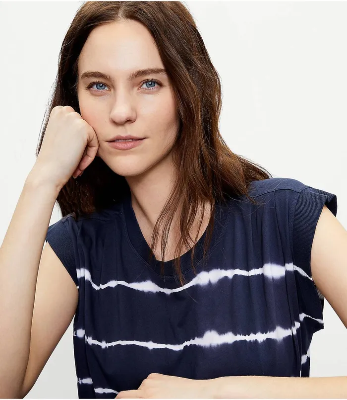LOFT Tie Dye Pleated Muscle Tee Forever Navy Women Loungewear