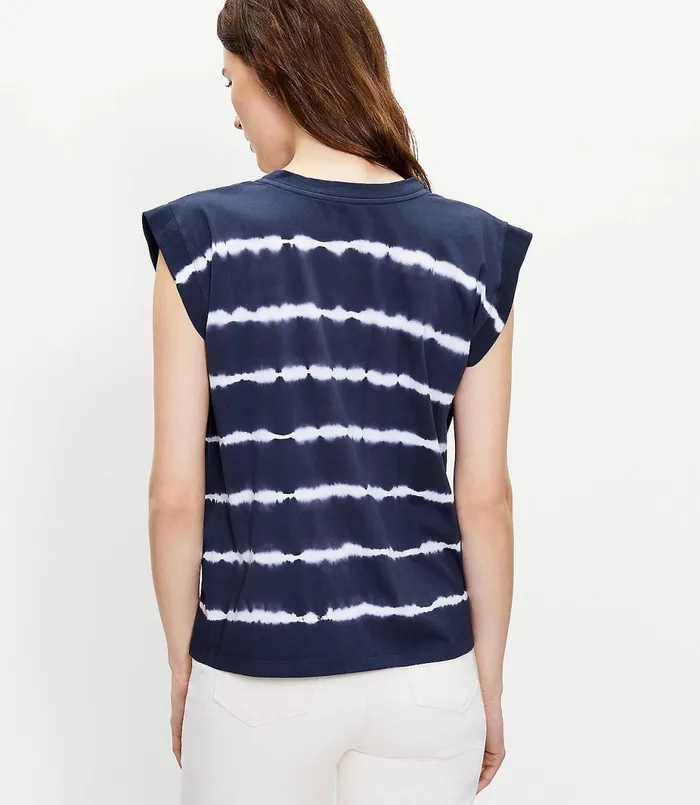 LOFT Tie Dye Pleated Muscle Tee Forever Navy Women Loungewear