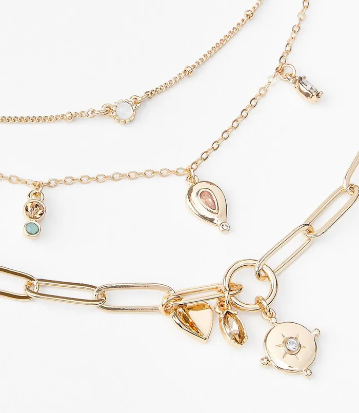 LOFT Traveler Layered Charm Necklace Gold Women Jewelry