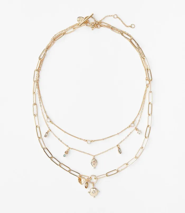 LOFT Traveler Layered Charm Necklace Gold Women Jewelry