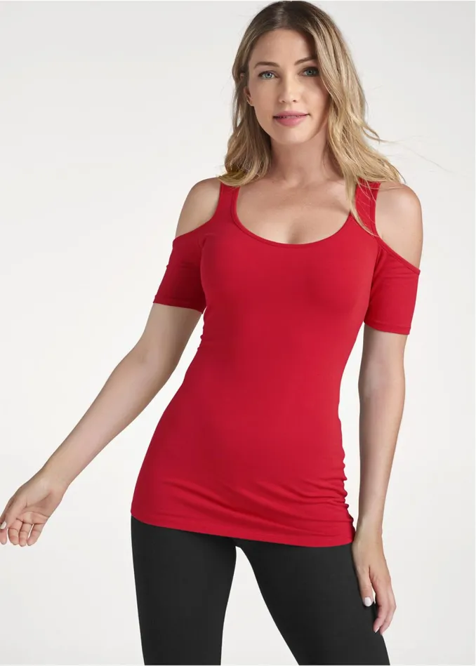 Long And Lean Coldshoulder Top Red Women VENUS Tops