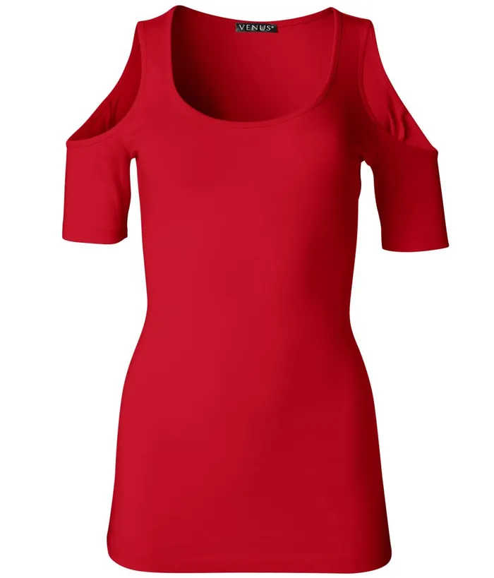 Long And Lean Coldshoulder Top Red Women VENUS Tops