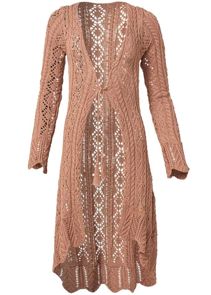 LONG CROCHET CARDIGAN Brown Women VENUS Cardigans and Dusters LONG CROCHET CARDIGAN Brown Women VENUS Cardigans and Dusters