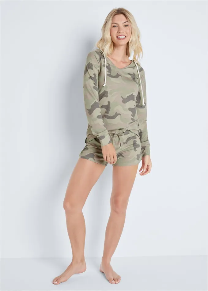 LOUNGE HOODIE SHORTS SET Green Multi Women VENUS Shorts