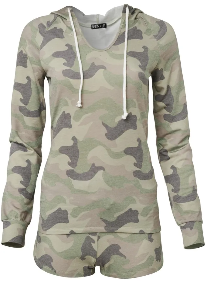 LOUNGE HOODIE SHORTS SET Green Multi Women VENUS Shorts