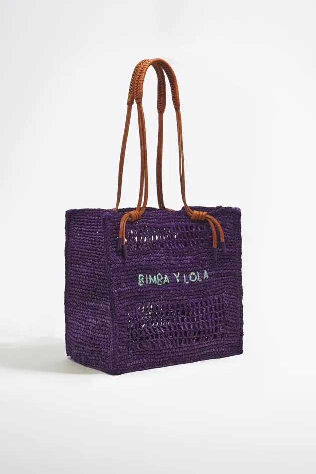 M Purple Raffia Tote Bag Purple Women Bimba Y Lola Raffia Bags