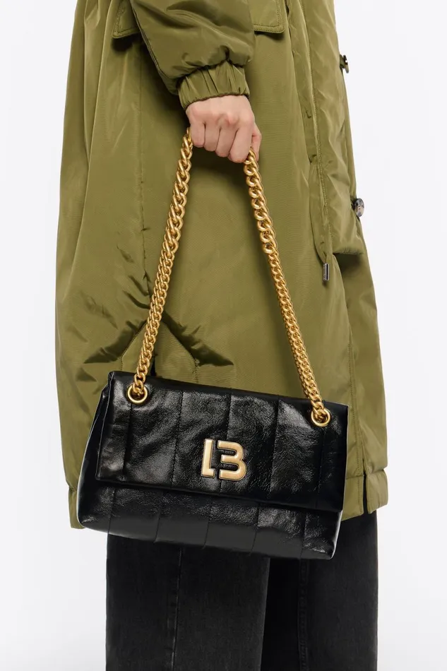 Medium Black Leather Flap Bag Black Women Bimba Y Lola Crossbody Bags Medium Black Leather Flap Bag Black Women Bimba Y Lola Crossbody Bags